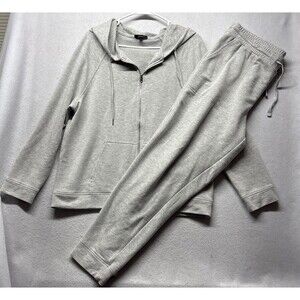Quince SuperSoft Fleece Zip Up Hoodie & Jogger Pants Large Set Gray Lounge